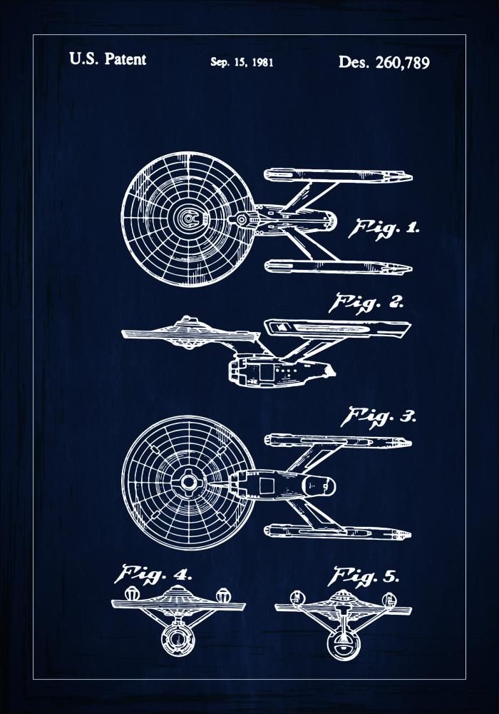 Patenteeritud joonistus - Star Trek - USS Enterprise - sinine reklaamplakat