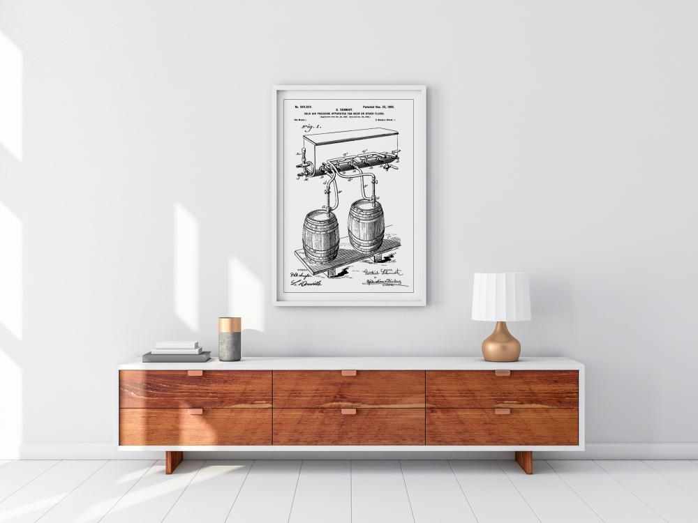 Patent Print - Beer Kegs - White reklaamplakat