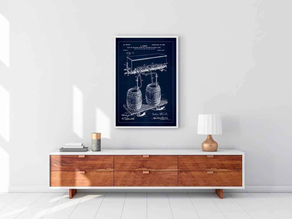 Patent Print - Beer Kegs - Blue reklaamplakat