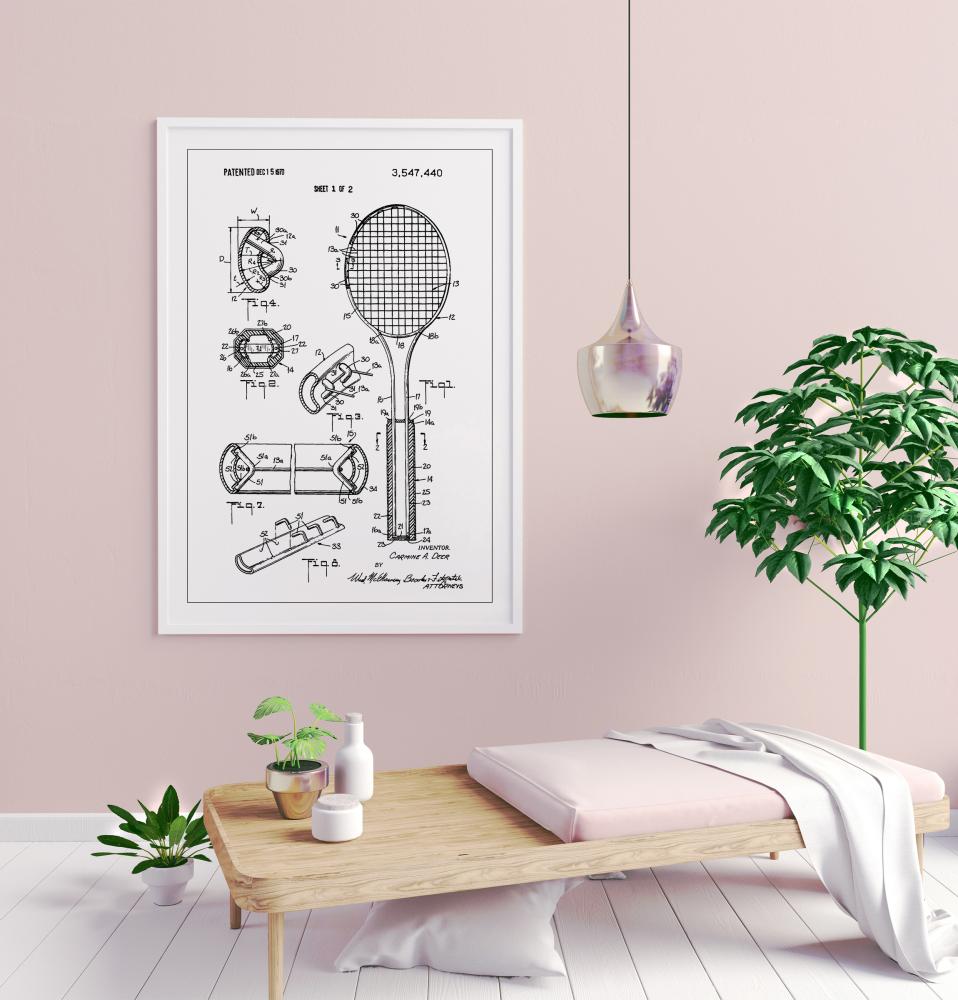 Patent Print - Tennis Racket - White reklaamplakat