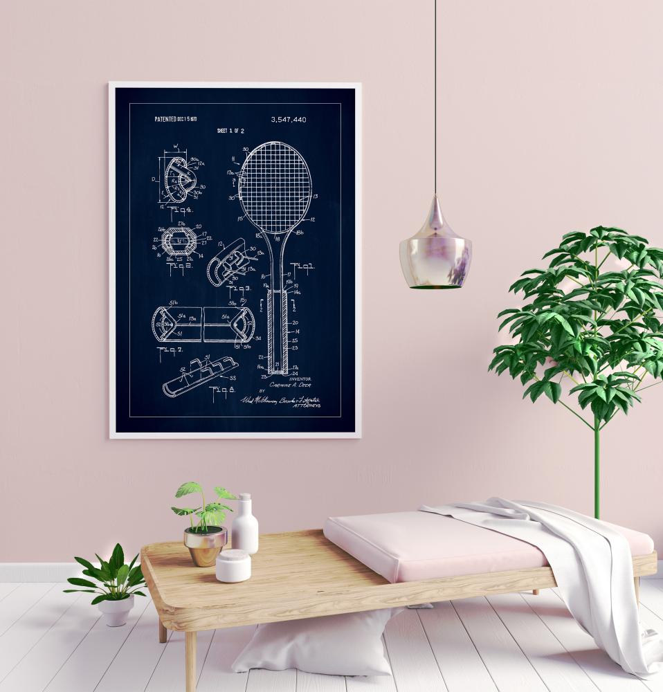 Patent Print - Tennis Racket - Blue reklaamplakat