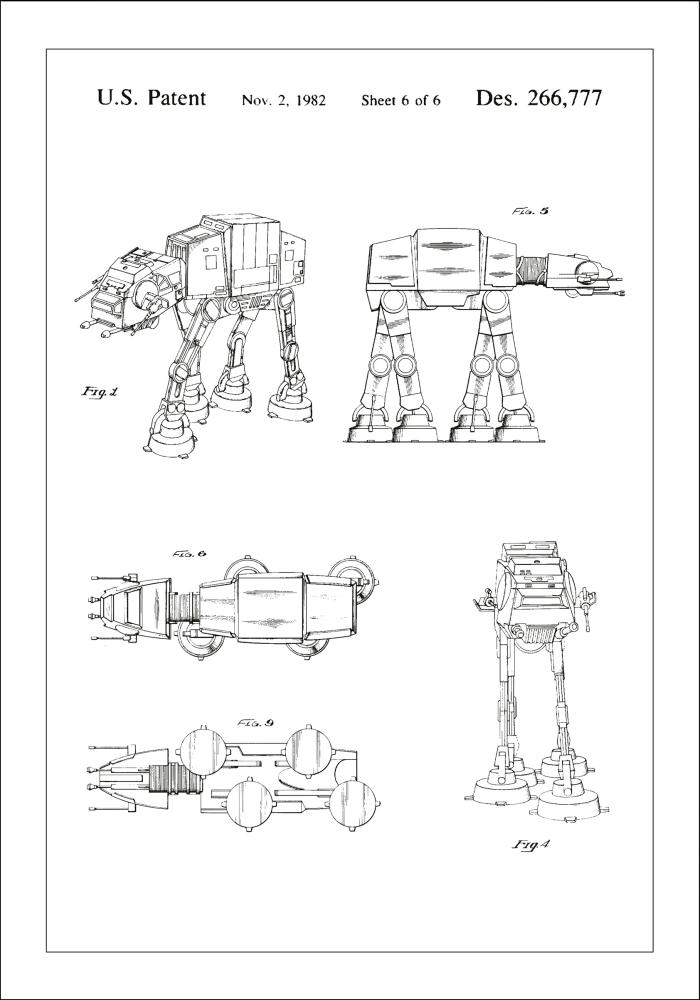 Patenteeritud joonistus - Star Wars - Walker - valge Plakat