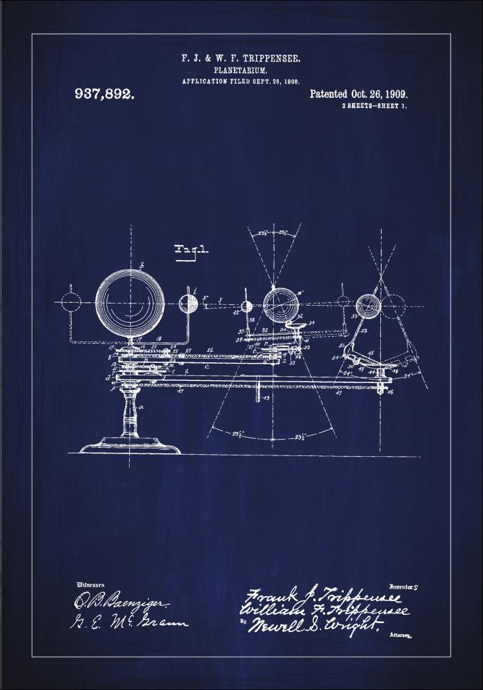 Patenteeritud joonistus - planetaarium - sinine reklaamplakat