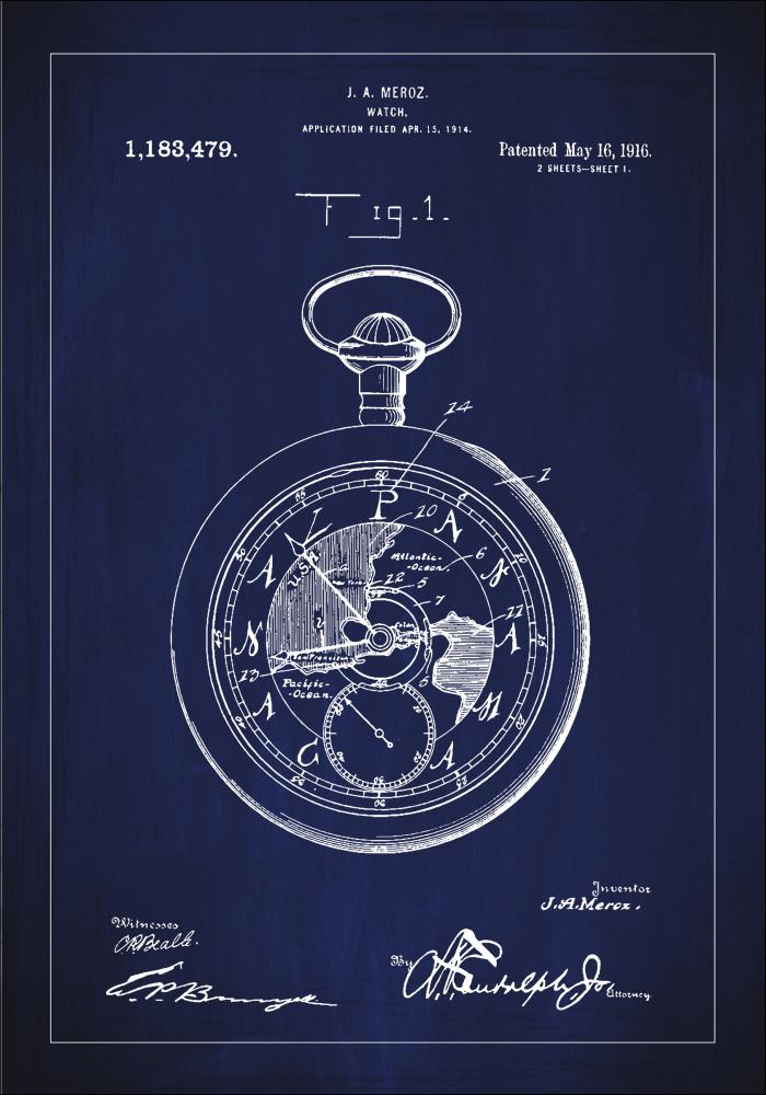 Patenteeritud joonistus - taskukell - sinine Plakat