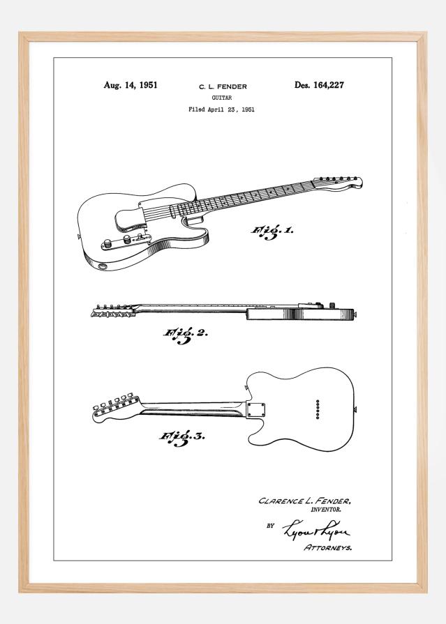 Patent Print - Guitar - White reklaamplakat