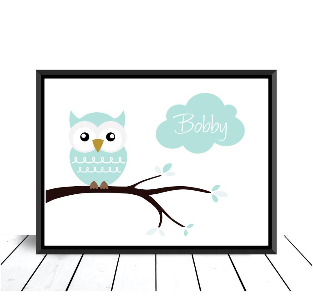 Owl Birth Plakat Turquoise