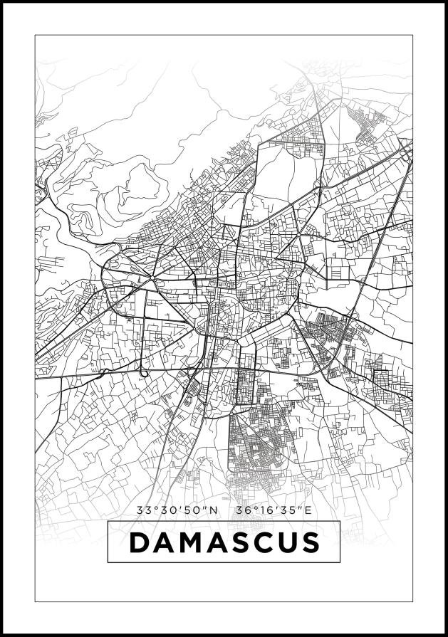 Kaart - Damascus - valge reklaamplakat