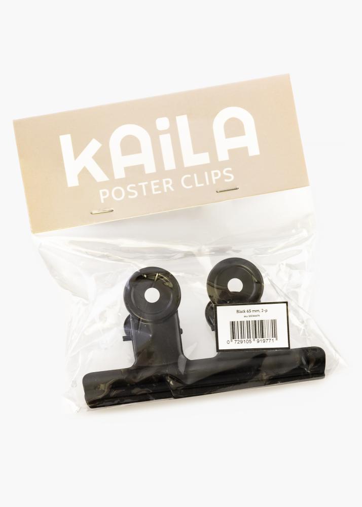 KAILA reklaamplakat Clip Black 65 mm - 2 pk