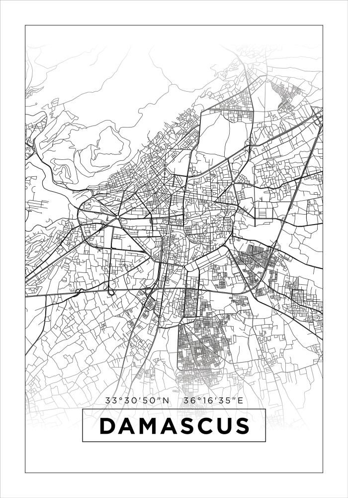 Kaart - Damascus - valge reklaamplakat