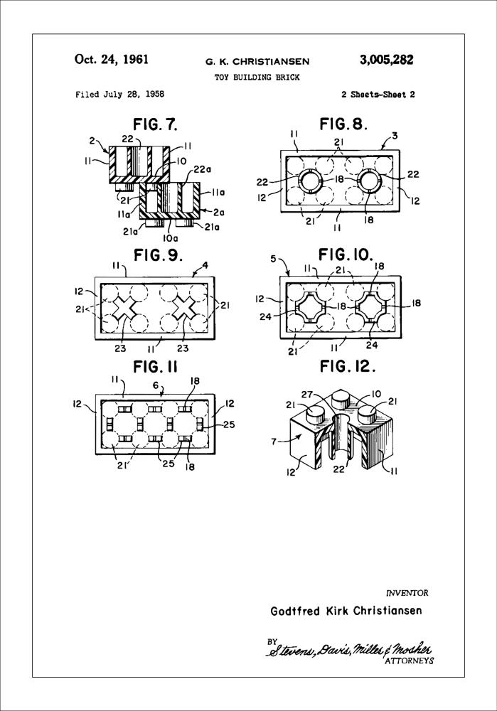 Patent Print - Lego Block II - White reklaamplakat