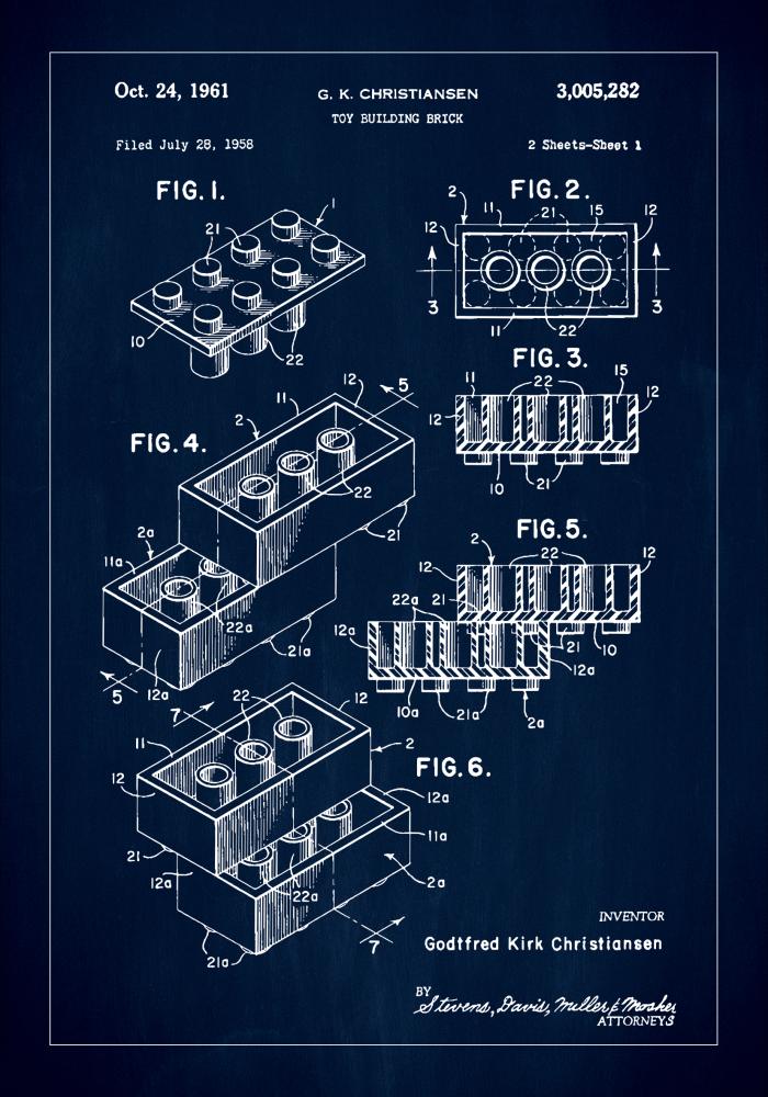 Patent Print - Lego Block I - Blue reklaamplakat