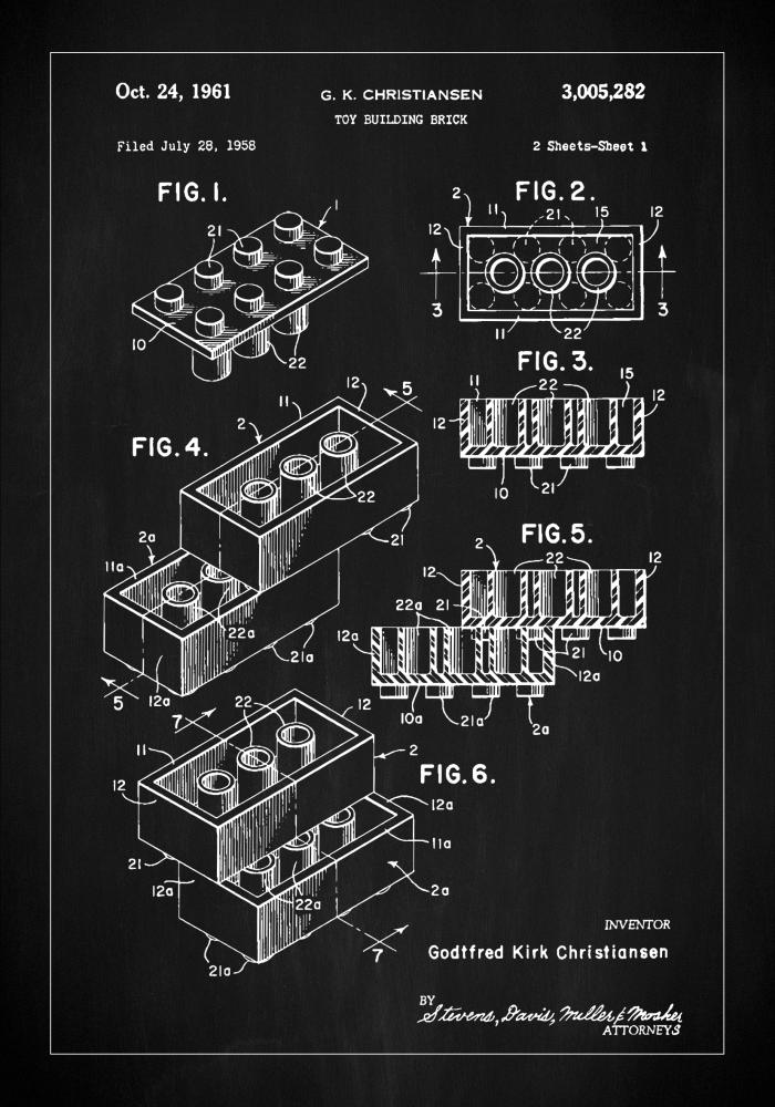 Patent Print - Lego Block I - Black reklaamplakat