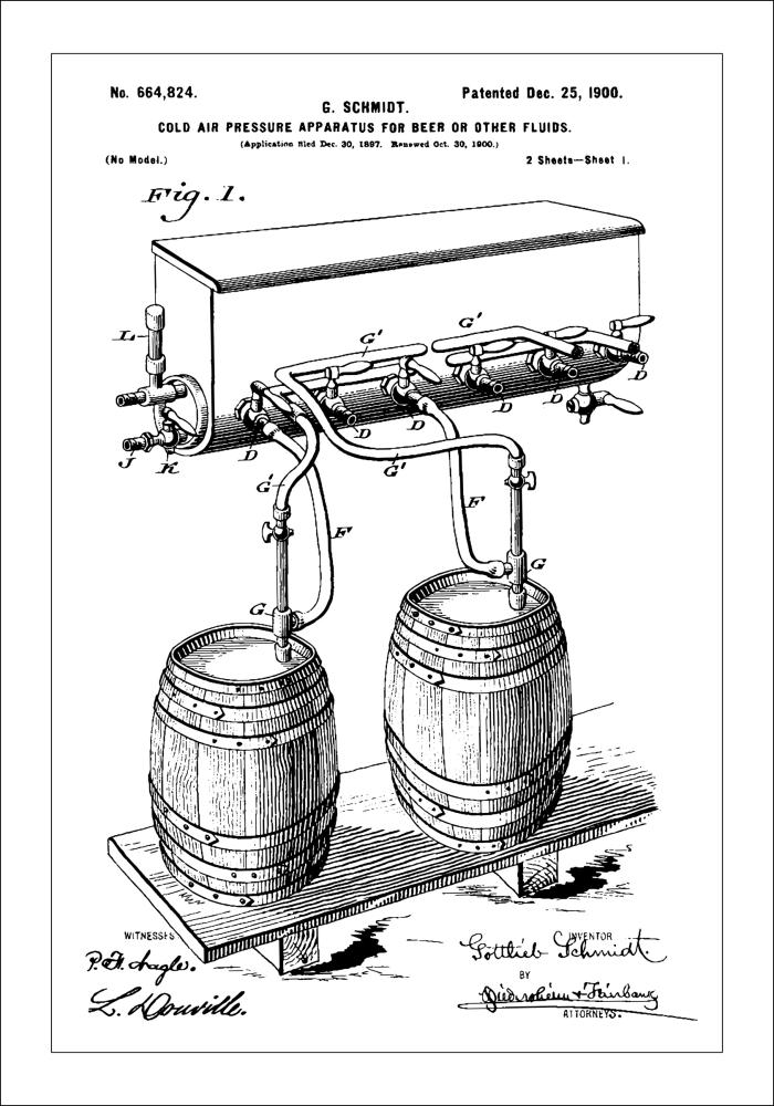 Patent Print - Beer Kegs - White reklaamplakat