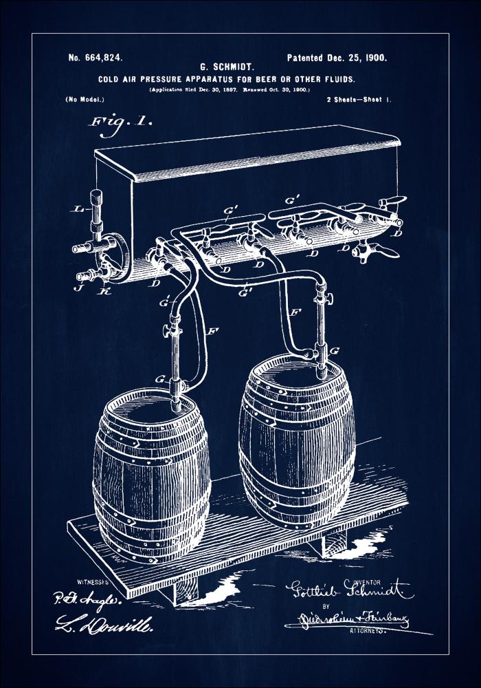 Patent Print - Beer Kegs - Blue reklaamplakat