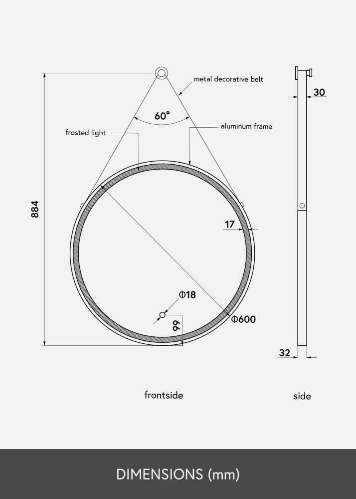 KAILA peegel Belt LED kuldne 60 cm Ø