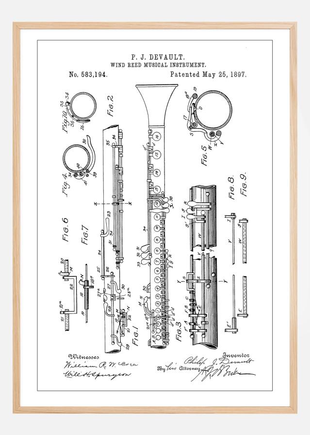 Patent Print - Clarinet - White reklaamplakat