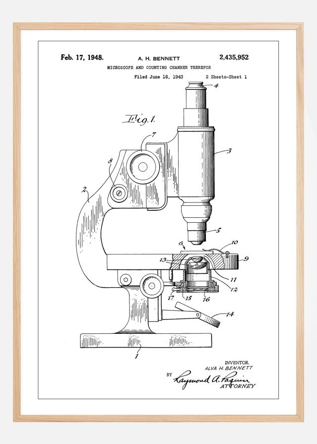 Patent Print - Microscope - White reklaamplakat