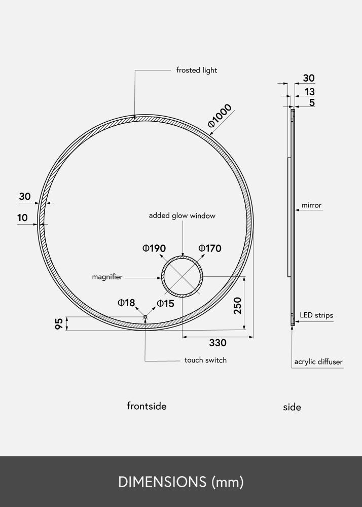 KAILA peegel Circular Magnifying LED 100 cm Ø