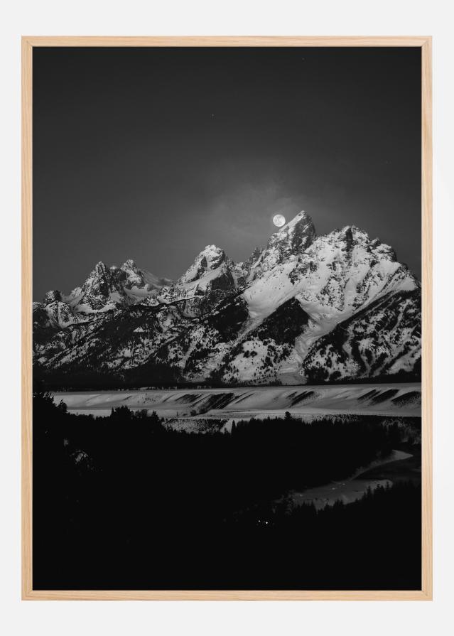 Full Moon Sets in the Teton Mountain Range reklaamplakat