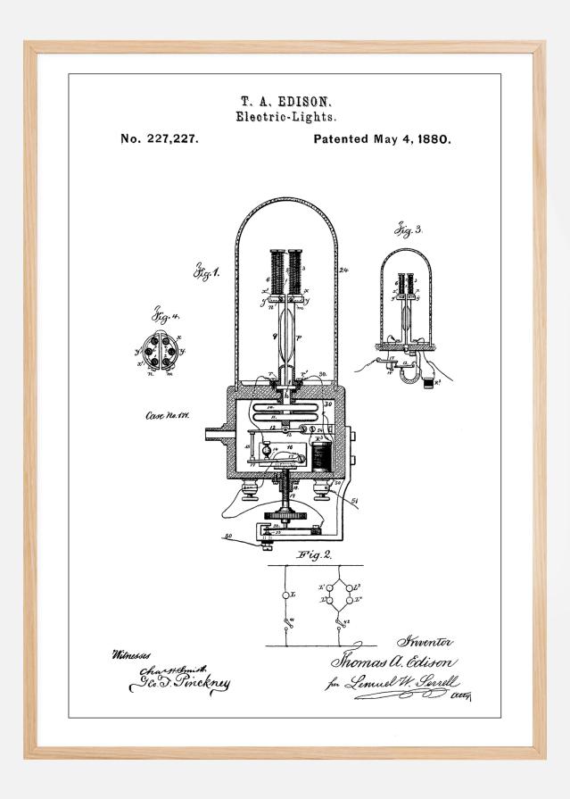 Patent Print - Edison Light - White reklaamplakat