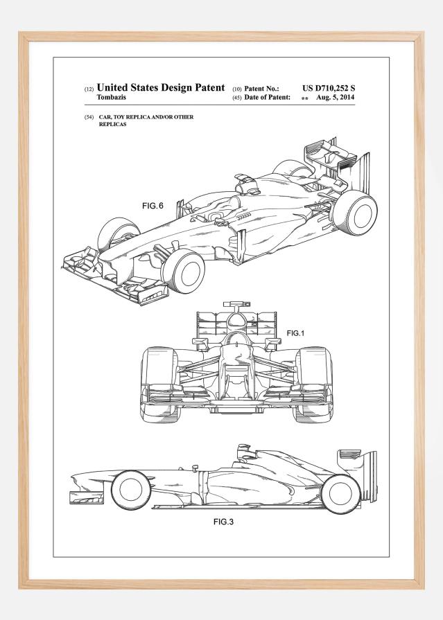 Patent Print - Formula 1 Racing Car - White reklaamplakat