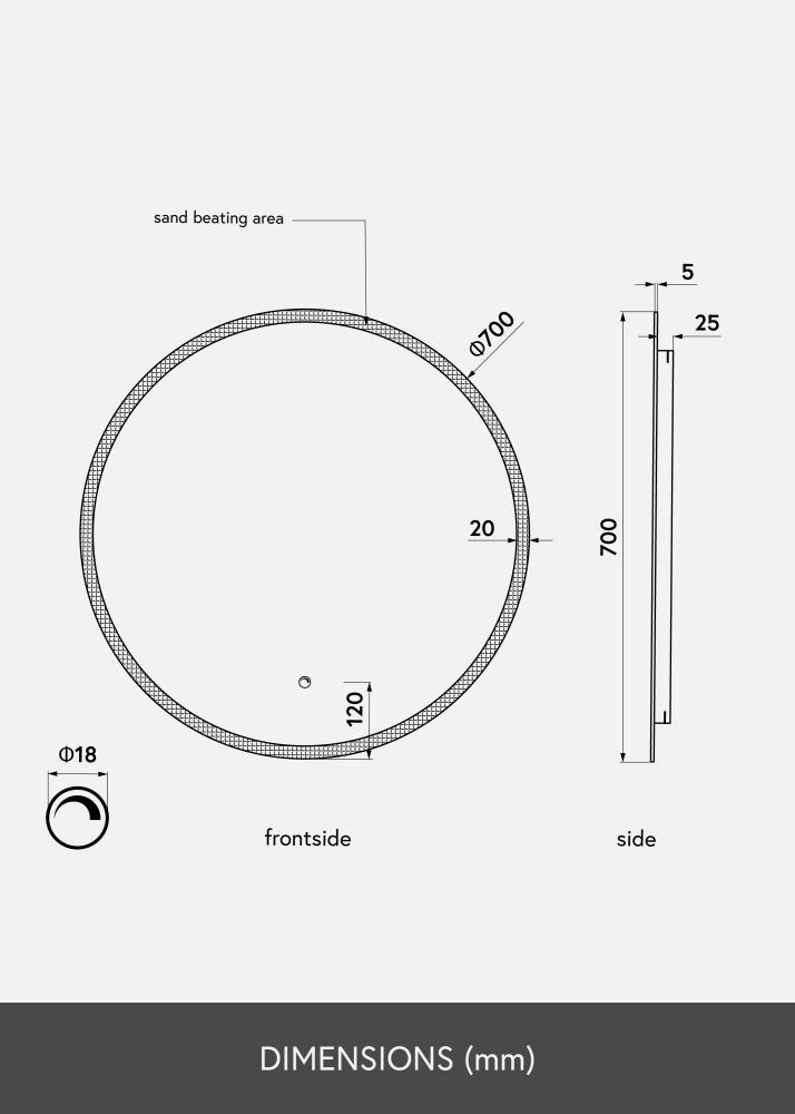 KAILA peegel Frost LED 70 cm Ø