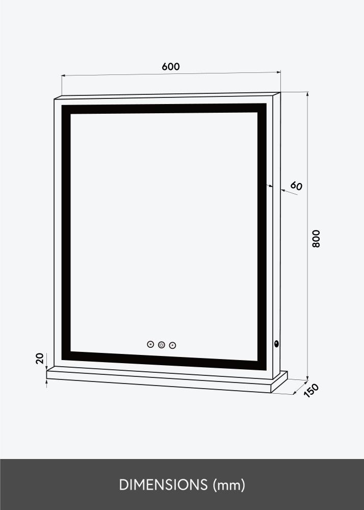 KAILA meikimispeegel Base Vertical LED valge 80x60 cm