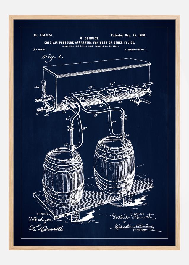 Patent Print - Beer Kegs - Blue reklaamplakat