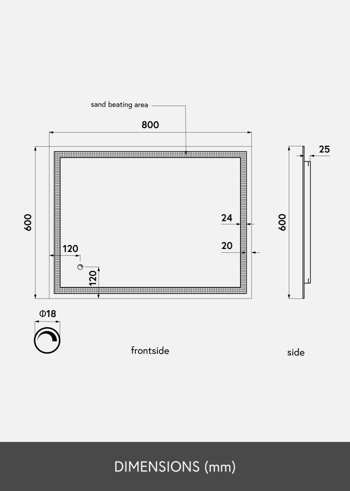 KAILA peegel Rectangle LED 60x80 cm