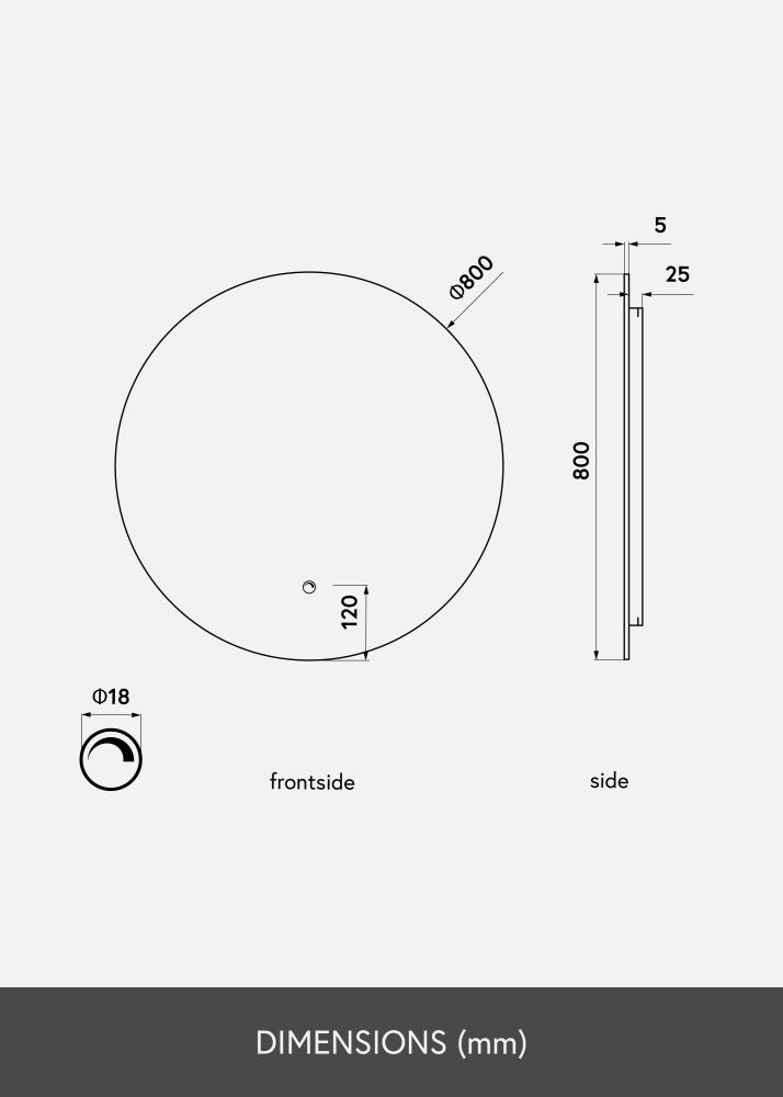 KAILA peegel LED 80 cm Ø