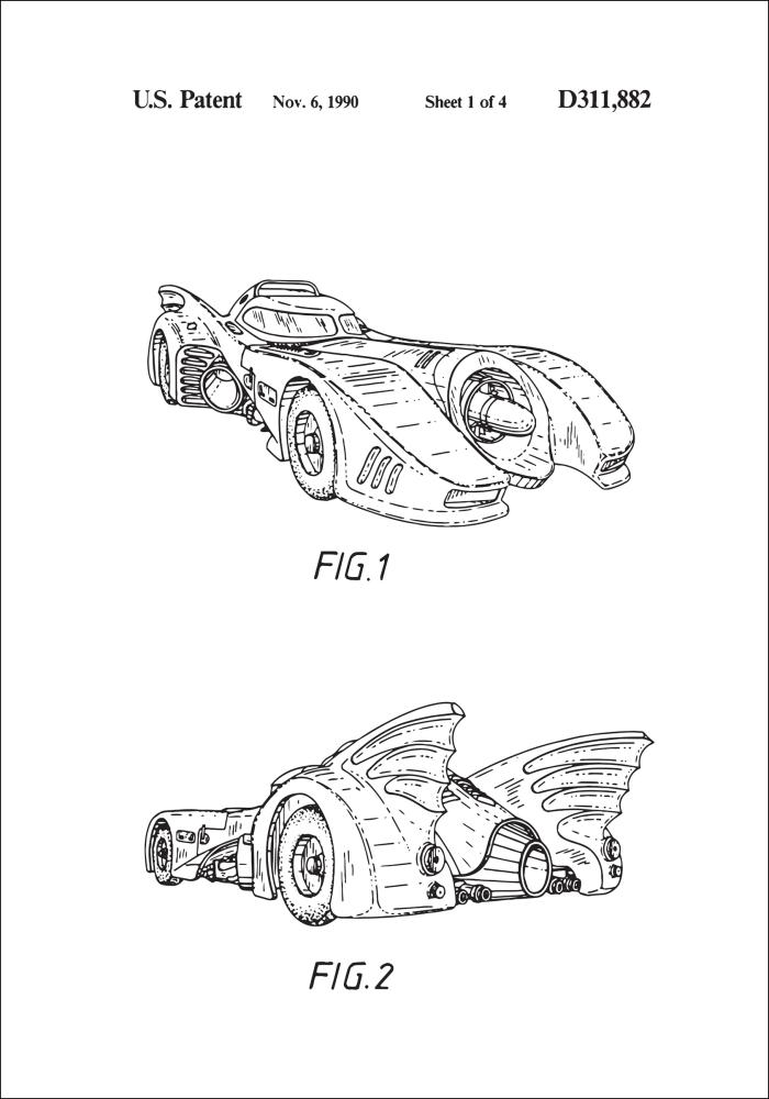 Patenteeritud joonistus - Batman - Batmobile 1990 sees reklaamplakat