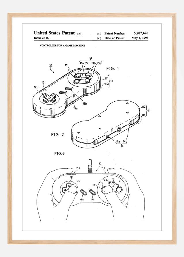 Patent Print - Game Controller I - White reklaamplakat